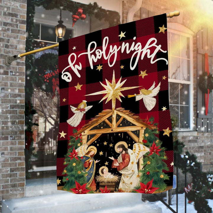 Christianartworkshop Drapeau de jardin traditionnel à carreaux Buffalo « O Holy Night » avec des anges - image 3