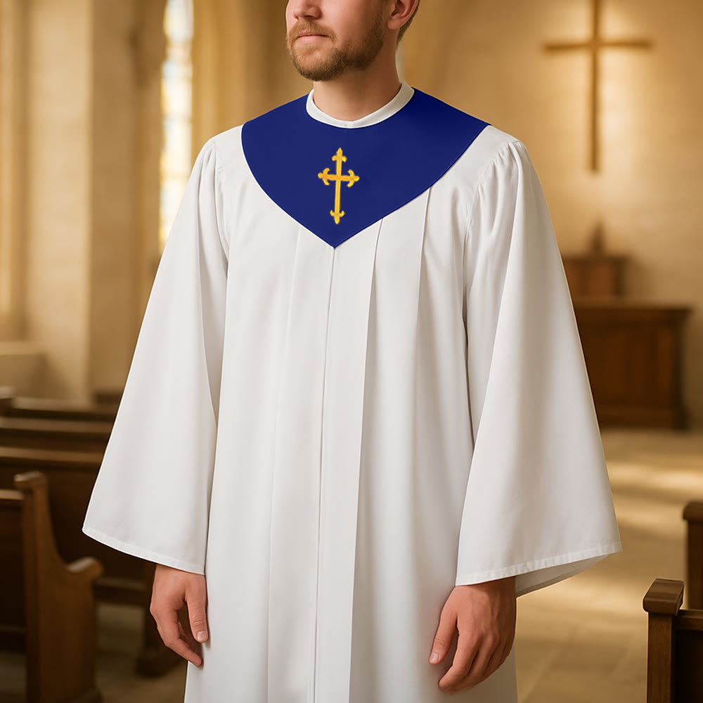 Christianartworkshop Robe de clergé divin pour les services religieux - Joug orné d'une croix - Bleu - 3XL - image 9