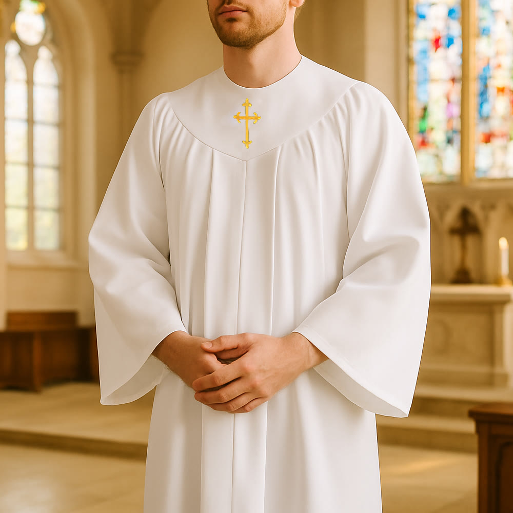 Christianartworkshop Robe de clergé divin pour les services religieux - Joug orné d'une croix - Blanc - 3XL - image 0