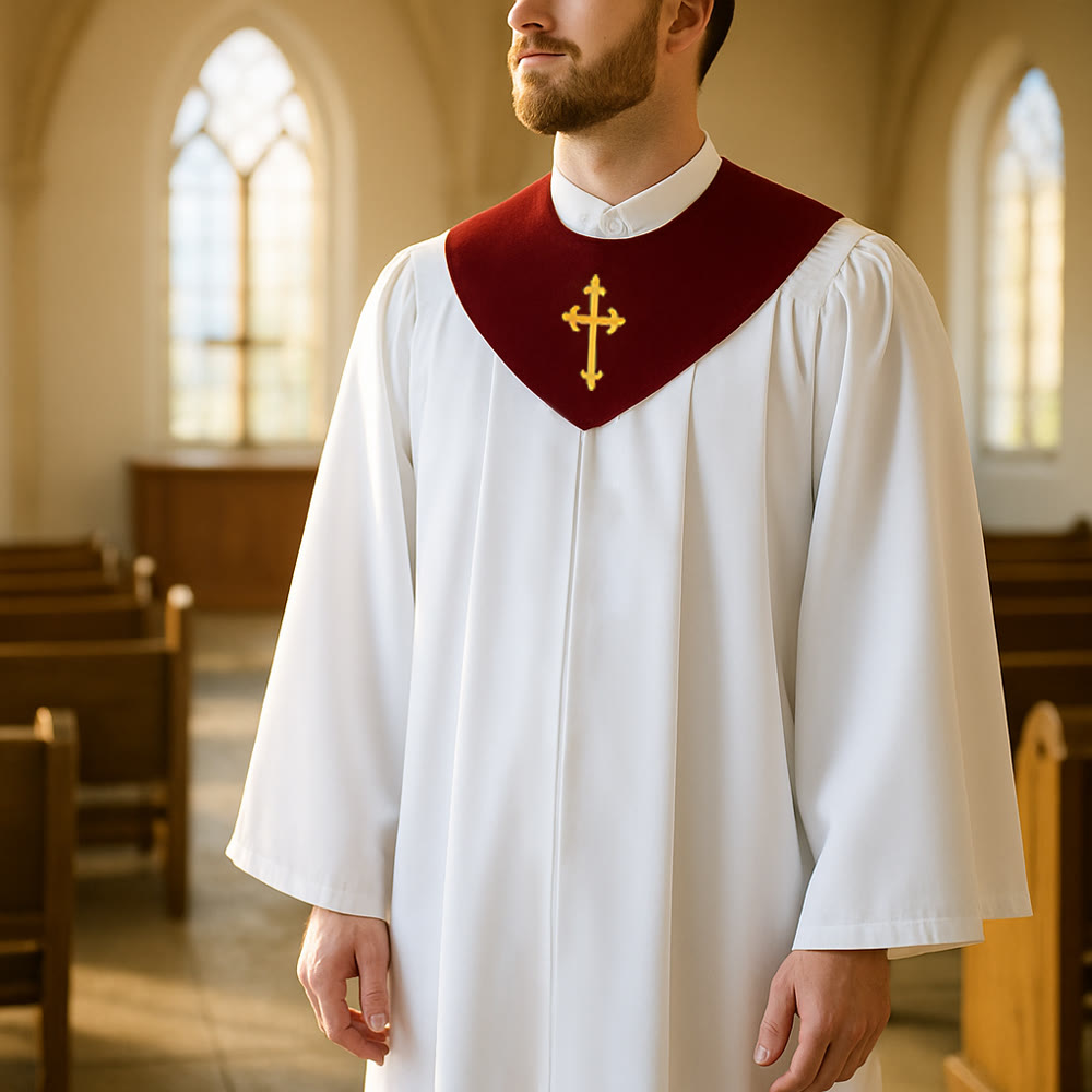 Christianartworkshop Robe de clergé divin pour les services religieux - Joug orné d'une croix - Bordeaux - 3XL - image 12