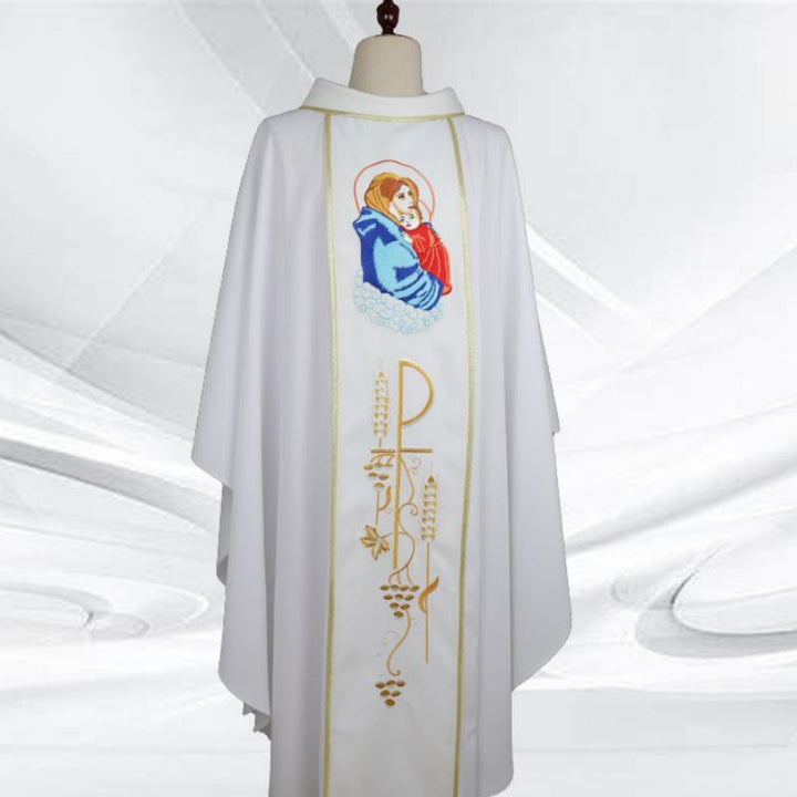 Christianartworkshop Ensemble de chasubles de couleurs assorties avec motifs Chi-Rho, figuratifs et blé-raisin - Blanc - Taille unique convenant à la plupart des personnes - image 0