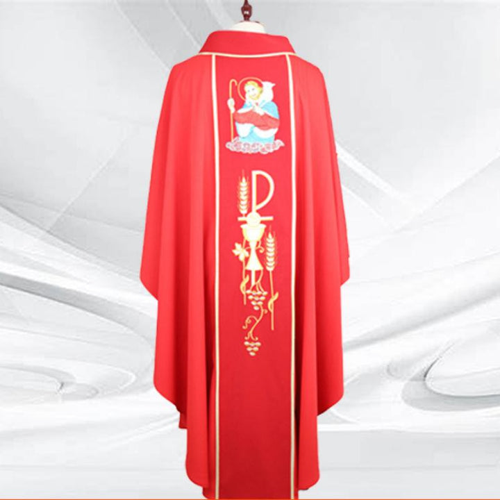 Christianartworkshop Ensemble de chasubles de couleurs assorties avec motifs Chi-Rho, figuratifs et blé-raisin - Rouge - Taille unique convenant à la plupart des personnes - image 1