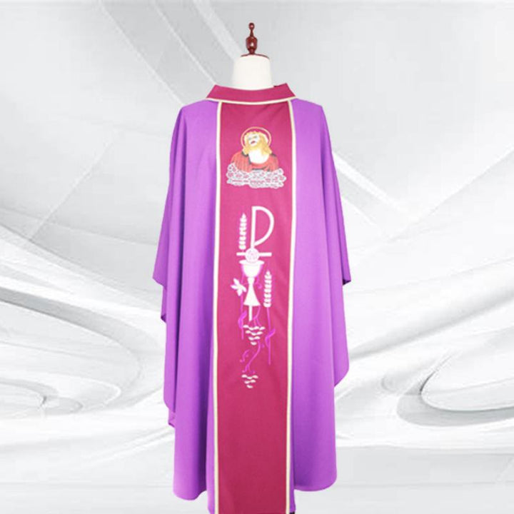 Christianartworkshop Ensemble de chasubles de couleurs assorties avec motifs Chi-Rho, figuratifs et blé-raisin - Violet - Taille unique convenant à la plupart des personnes - image 4