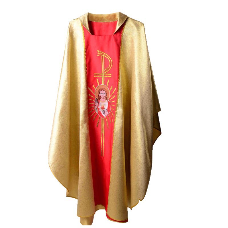 Christianartworkshop Chasuble haut de gamme en argent, blanc/bleu et or/rouge avec motifs thématiques - image 2