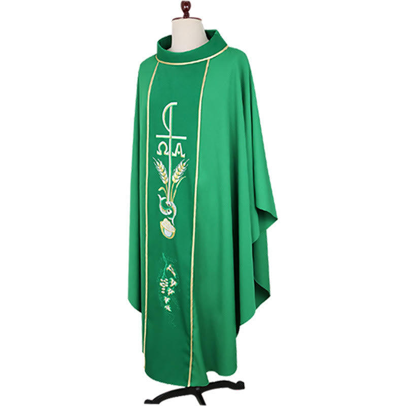 Christianartworkshop Chasuble de cérémonie de style chasuble, en couleurs assorties avec imagerie sacrée - Vert - Taille unique convenant à la plupart des morphologies - image 2