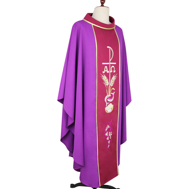 Christianartworkshop Chasuble de cérémonie de style chasuble, en couleurs assorties avec imagerie sacrée - Violet - Taille unique convenant à la plupart des morphologies - image 3