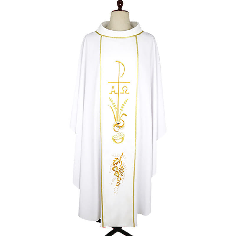 Christianartworkshop Chasuble de cérémonie de style chasuble, en couleurs assorties avec imagerie sacrée - Blanc - Taille unique convenant à la plupart des morphologies - image 4