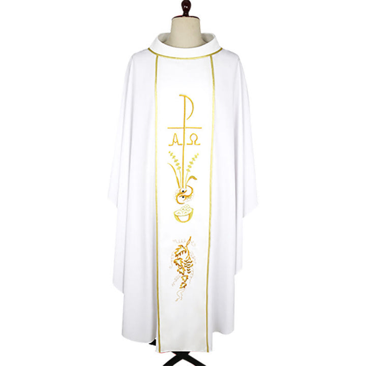 Christianartworkshop Chasuble de cérémonie de style chasuble, en couleurs assorties avec imagerie sacrée - Blanc - Taille unique convenant à la plupart des morphologies - image 4