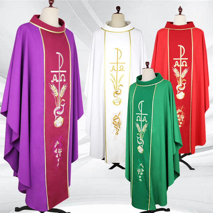 Christianartworkshop Chasuble de cérémonie de style chasuble, en couleurs assorties avec imagerie sacrée - Rouge - Taille unique convenant à la plupart des morphologies - image 0