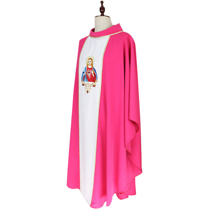 Christianartworkshop Chasuble rose vif avec empiècement blanc et motif du Sacré-Cœur - image 2