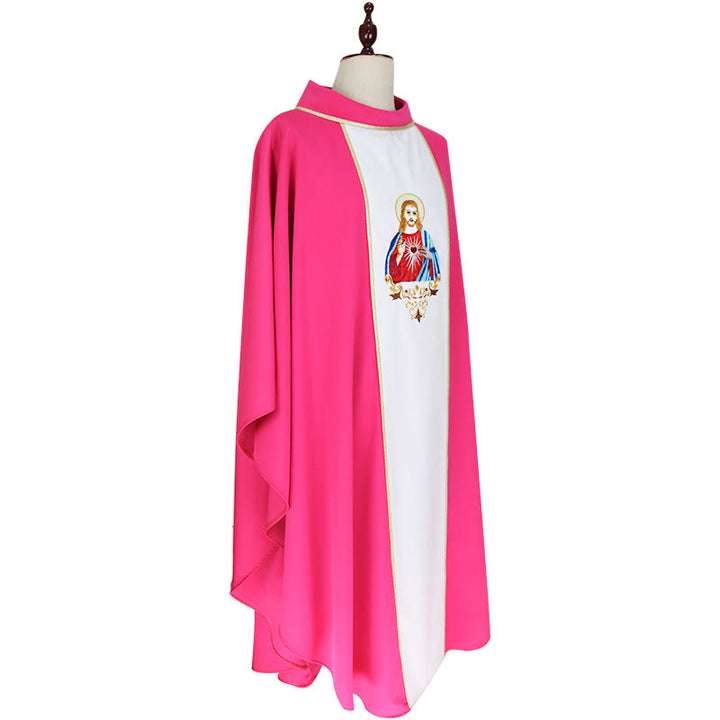 Christianartworkshop Chasuble rose vif avec empiècement blanc et motif du Sacré-Cœur - image 3
