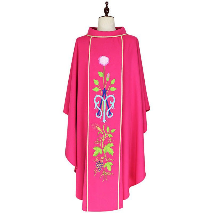 Christianartworkshop Chasuble rose ornée de motifs de roses, de raisins et de blé - Rose - Taille unique convenant à la plupart des morphologies - image 0