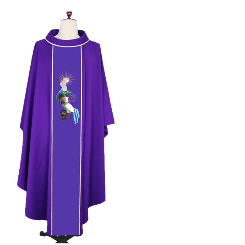 Christianartworkshop Chasuble à quatre couleurs ornée de motifs de calice, de raisin et de mains - image 5