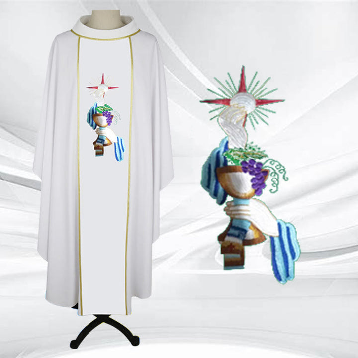 Christianartworkshop Chasuble à quatre couleurs ornée de motifs de calice, de raisin et de mains - Blanc - Taille unique convenant à la plupart des morphologies - image 3