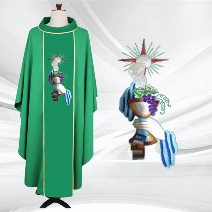 Christianartworkshop Chasuble à quatre couleurs ornée de motifs de calice, de raisin et de mains - Vert - Taille unique convenant à la plupart des morphologies - image 2