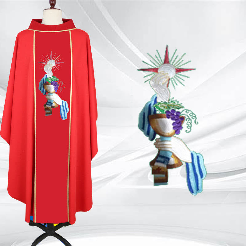 Christianartworkshop Chasuble à quatre couleurs ornée de motifs de calice, de raisin et de mains - image 1