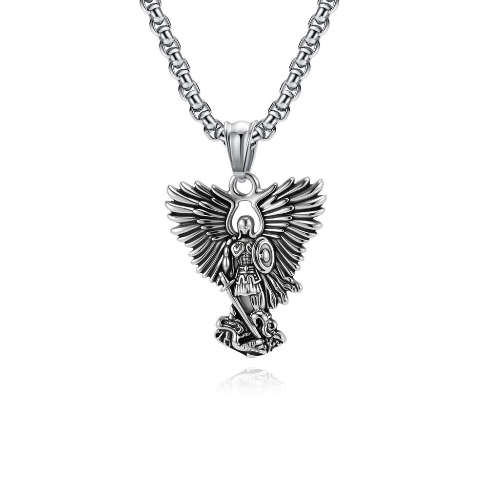 Christianartworkshop Collier pendentif ange guerrier style streetwear multicolore - Argent - image 1