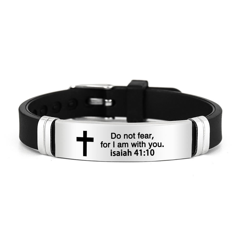 Bracelet croix multi-styles et motivant avec versets bibliques, créé par Christianartworkshop - Argent 41:10 - image 1