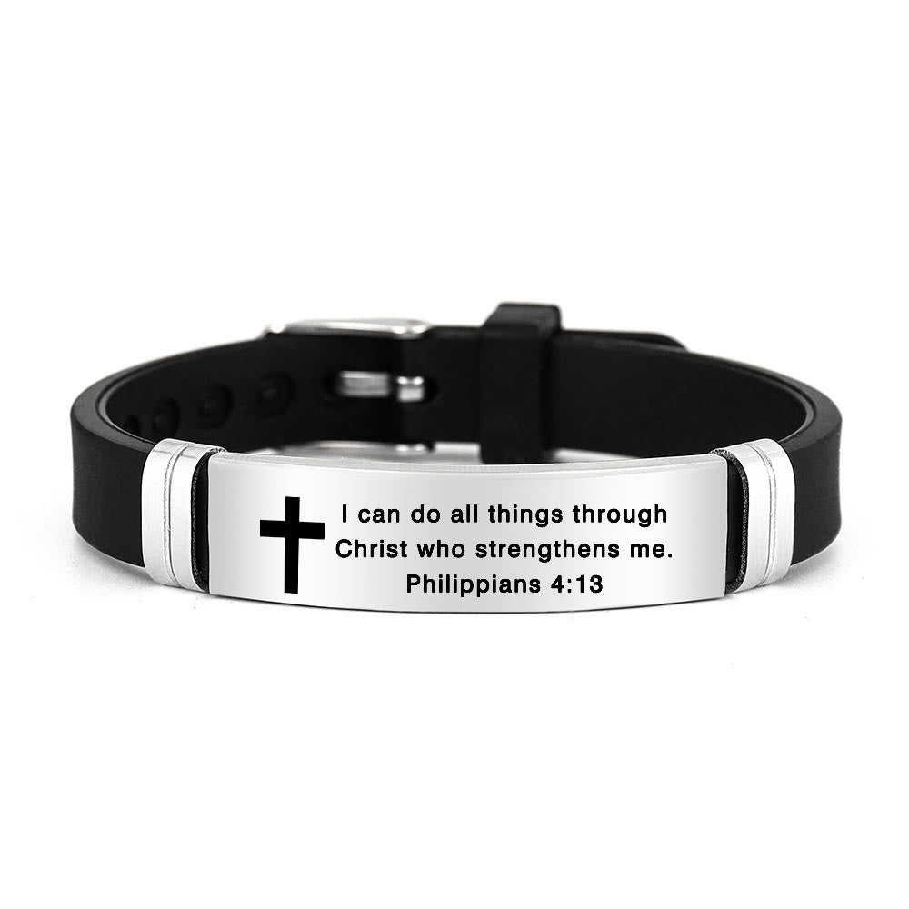 Bracelet croix multi-styles et motivant avec versets bibliques, créé par Christianartworkshop - Argent 4:13 - image 3