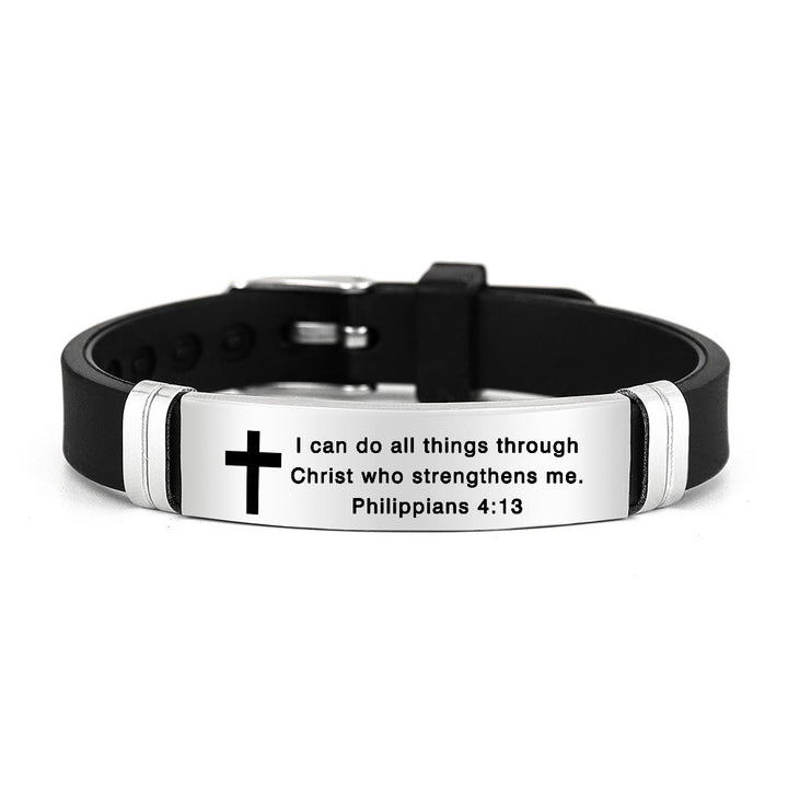 Bracelet croix multi-styles et motivant avec versets bibliques, créé par Christianartworkshop - Argent 4:13 - image 3