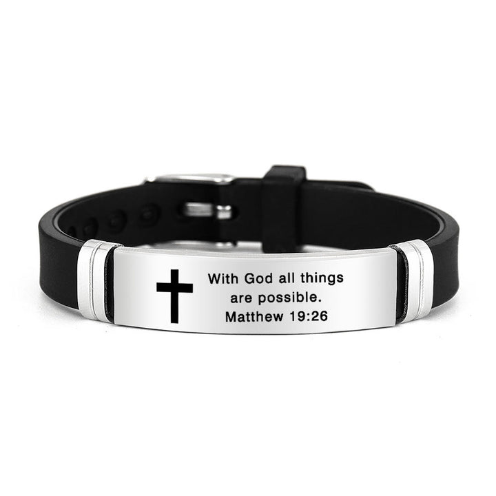 Bracelet croix multi-styles et motivant avec versets bibliques, créé par Christianartworkshop - Argent 19:26 - image 0