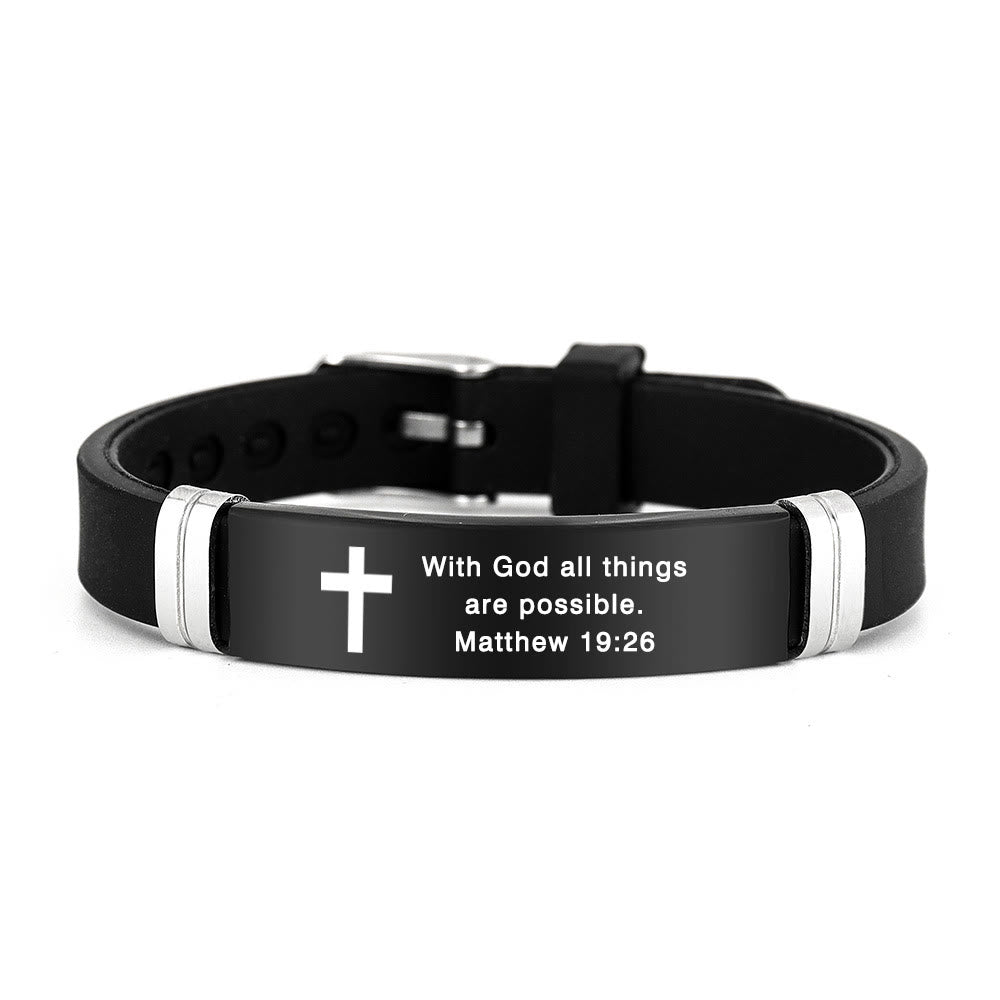 Bracelet croix multi-styles et motivant avec versets bibliques, créé par Christianartworkshop - Noir 19:26 - image 14