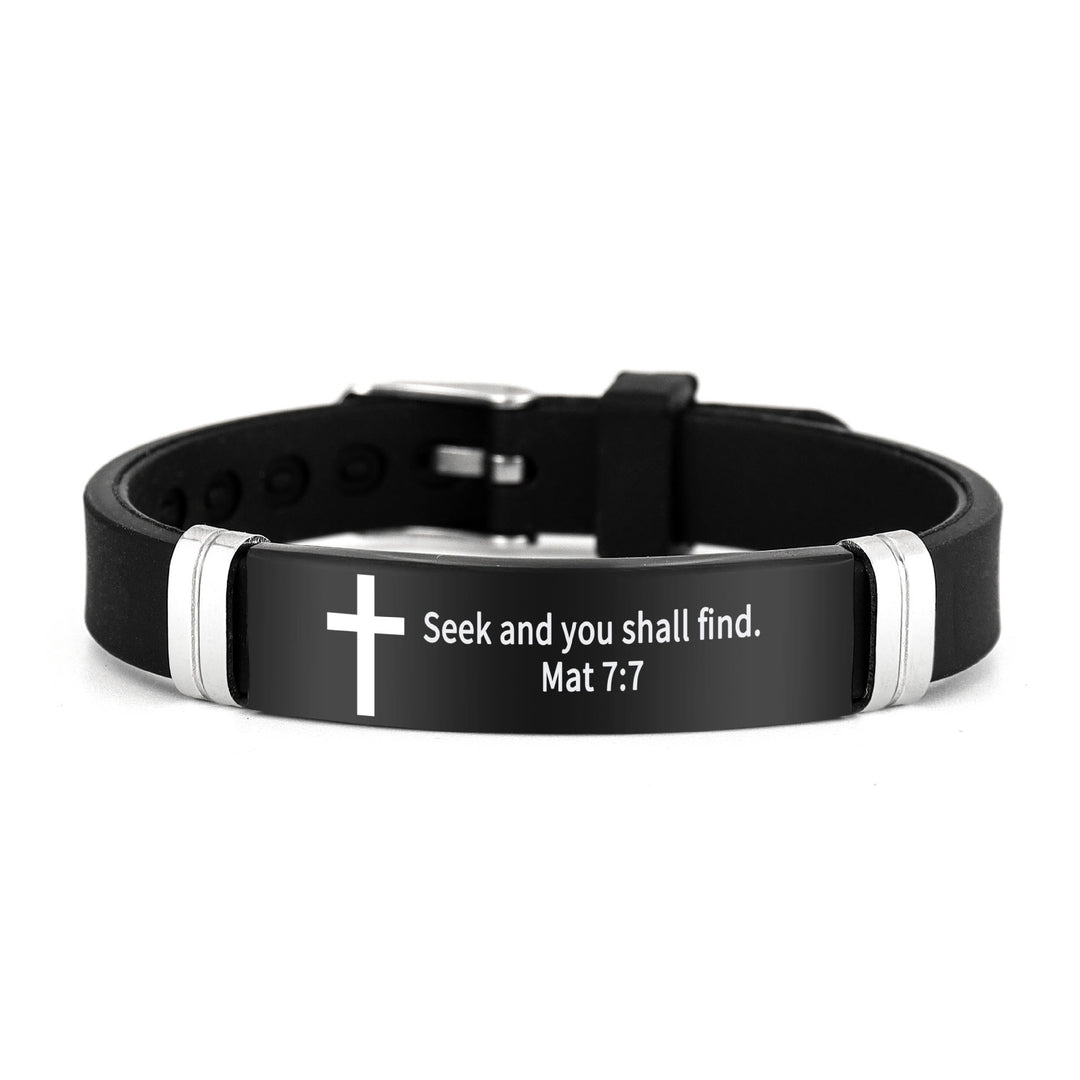 Bracelet croix multi-styles et motivant avec versets bibliques, créé par Christianartworkshop - Noir 7:7 - image 23