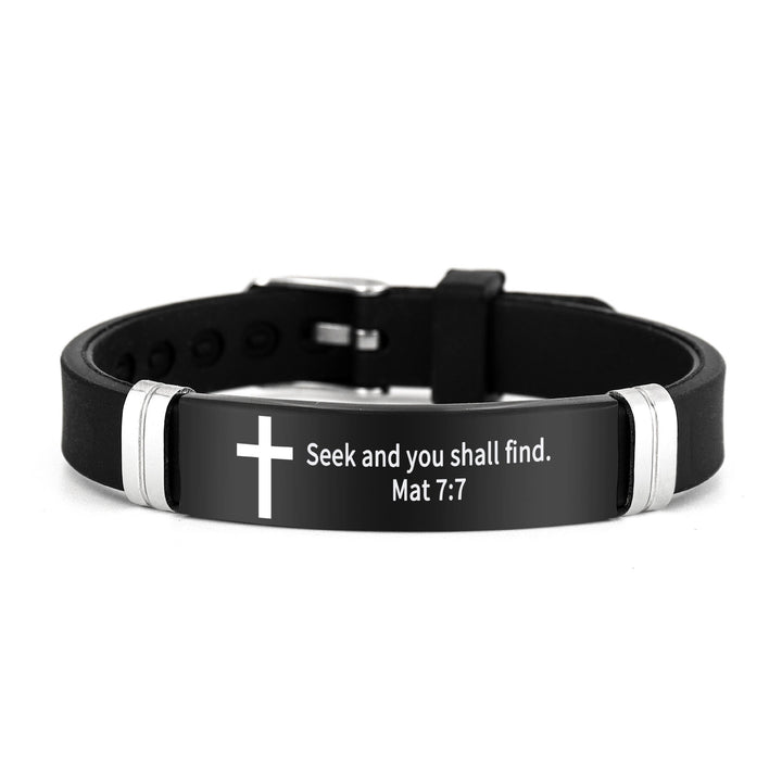 Bracelet croix multi-styles et motivant avec versets bibliques, créé par Christianartworkshop - Noir 7:7 - image 23