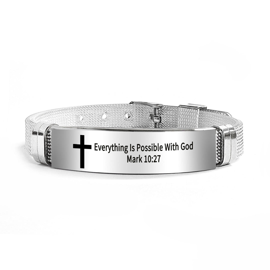 Bracelet croix multi-styles et motivant avec versets bibliques, créé par Christianartworkshop - PVC noir 10:27 - image 66