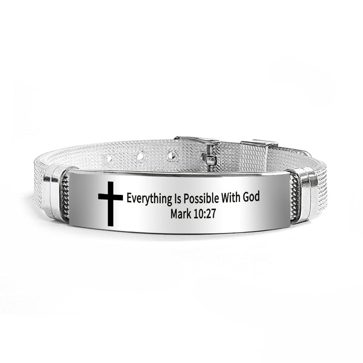 Bracelet croix multi-styles et motivant avec versets bibliques, créé par Christianartworkshop - PVC noir 10:27 - image 66