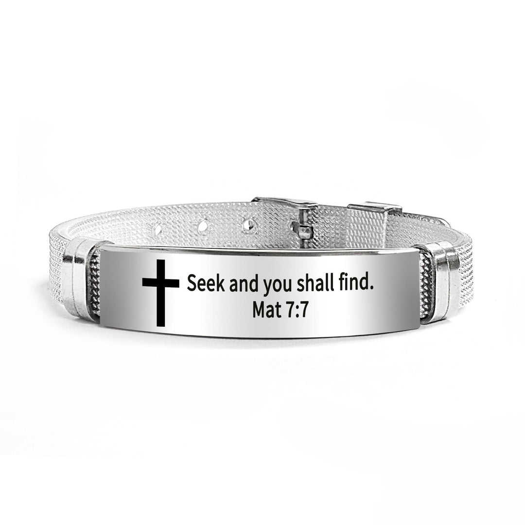 Bracelet croix multi-styles et motivant avec versets bibliques, créé par Christianartworkshop - PVC noir 7:7 - image 65