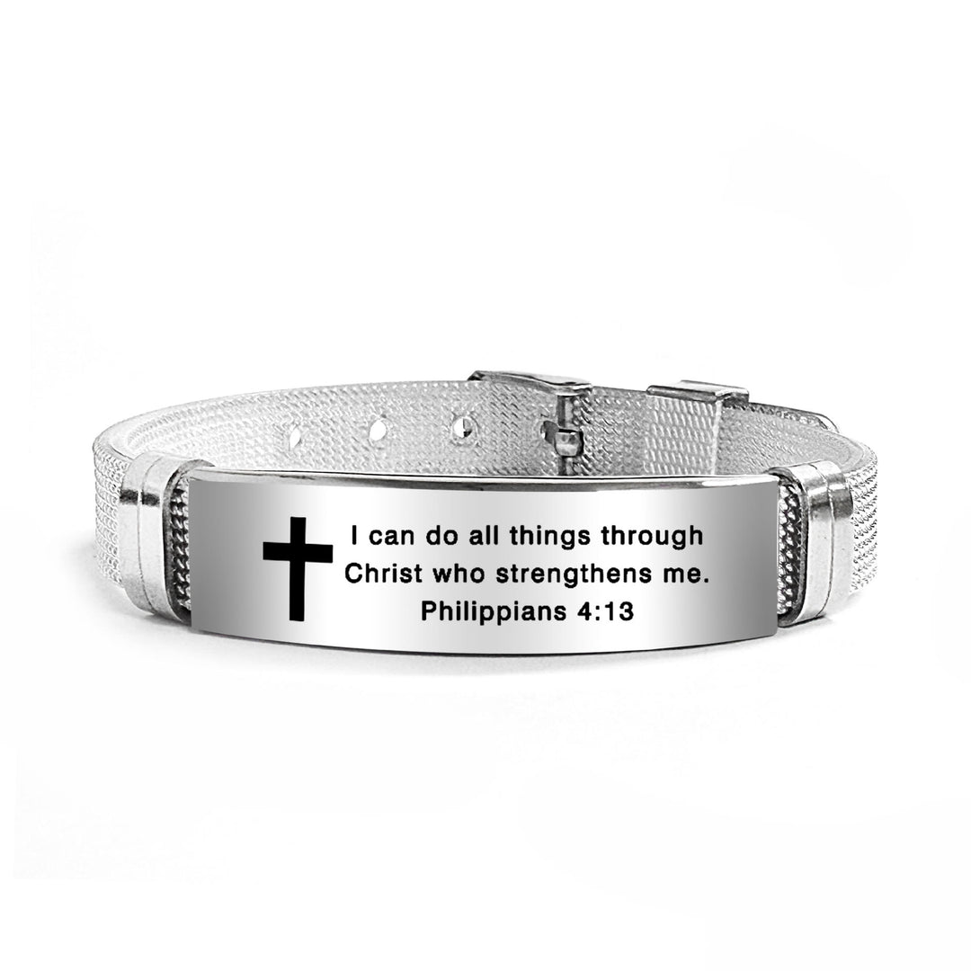 Bracelet croix multi-styles et motivant avec versets bibliques, créé par Christianartworkshop - PVC noir 4:13 - image 59