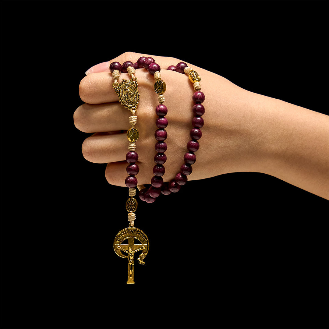 Christianartworkshop Chapelet marial violet et or avec crucifix orné d'une auréole : Tons royaux de la foi - image 1