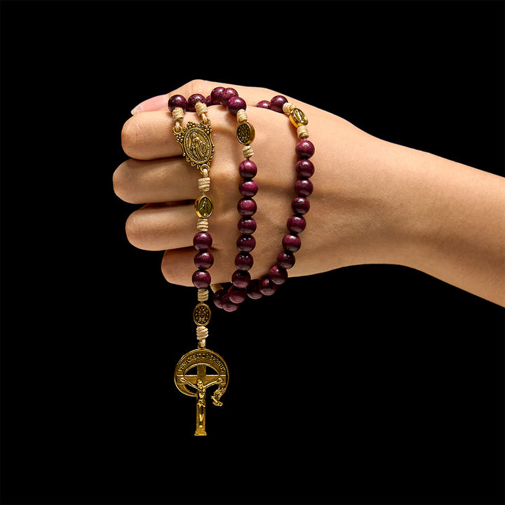 Christianartworkshop Chapelet marial violet et or avec crucifix orné d'une auréole : Tons royaux de la foi - image 1