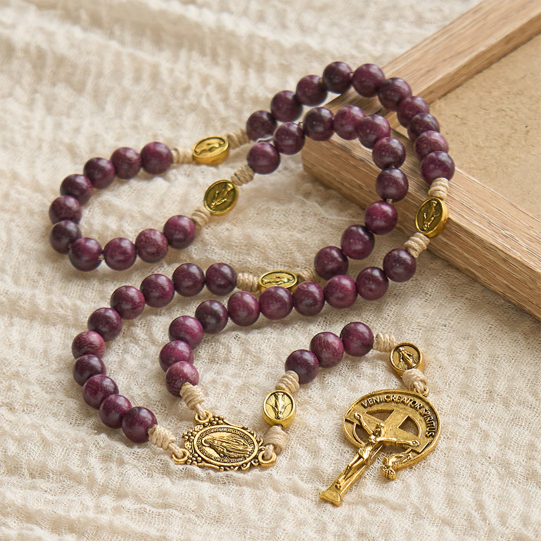 Christianartworkshop Chapelet marial violet et or avec crucifix orné d'une auréole : Tons royaux de la foi - image 4