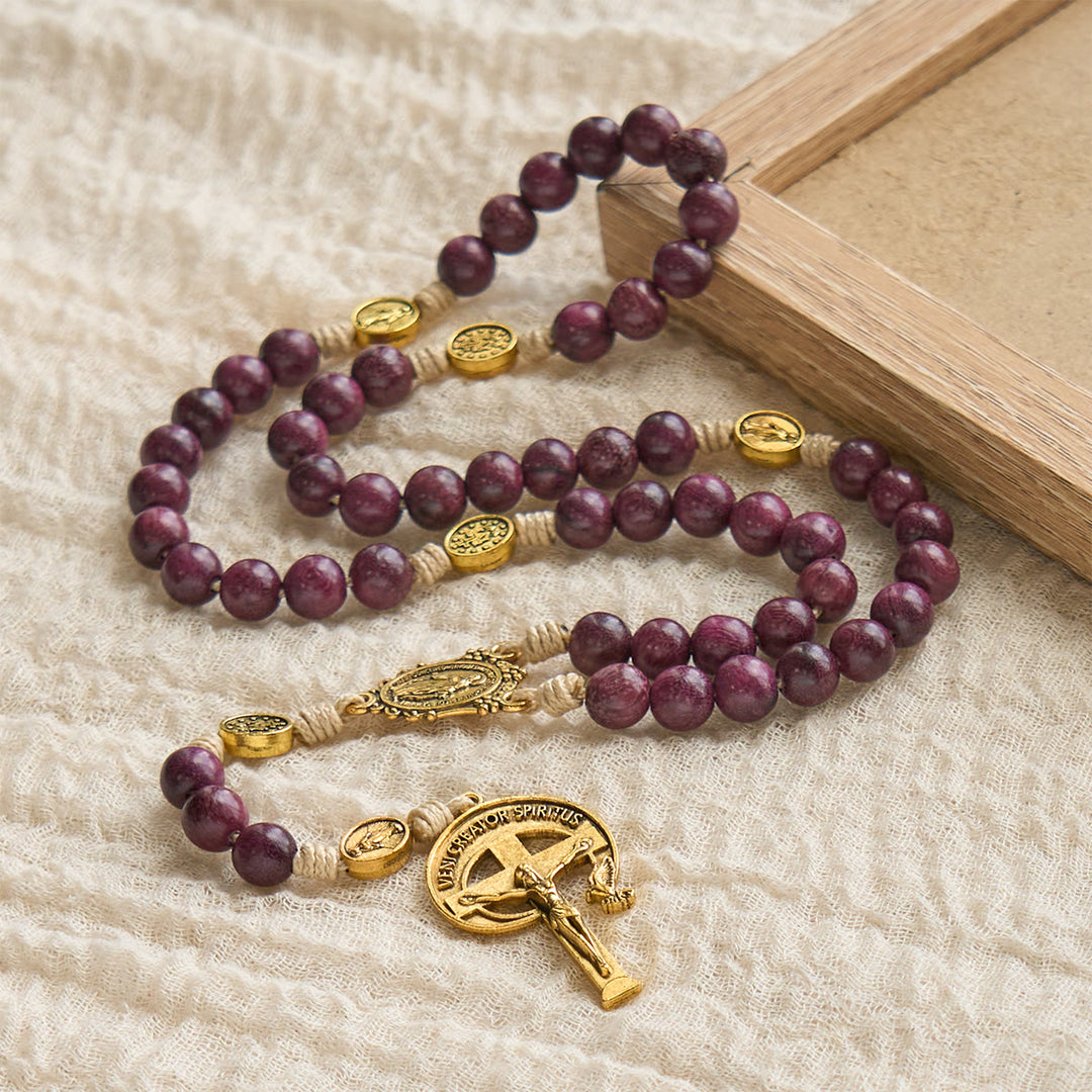 Christianartworkshop Chapelet marial violet et or avec crucifix orné d'une auréole : Tons royaux de la foi - image 5