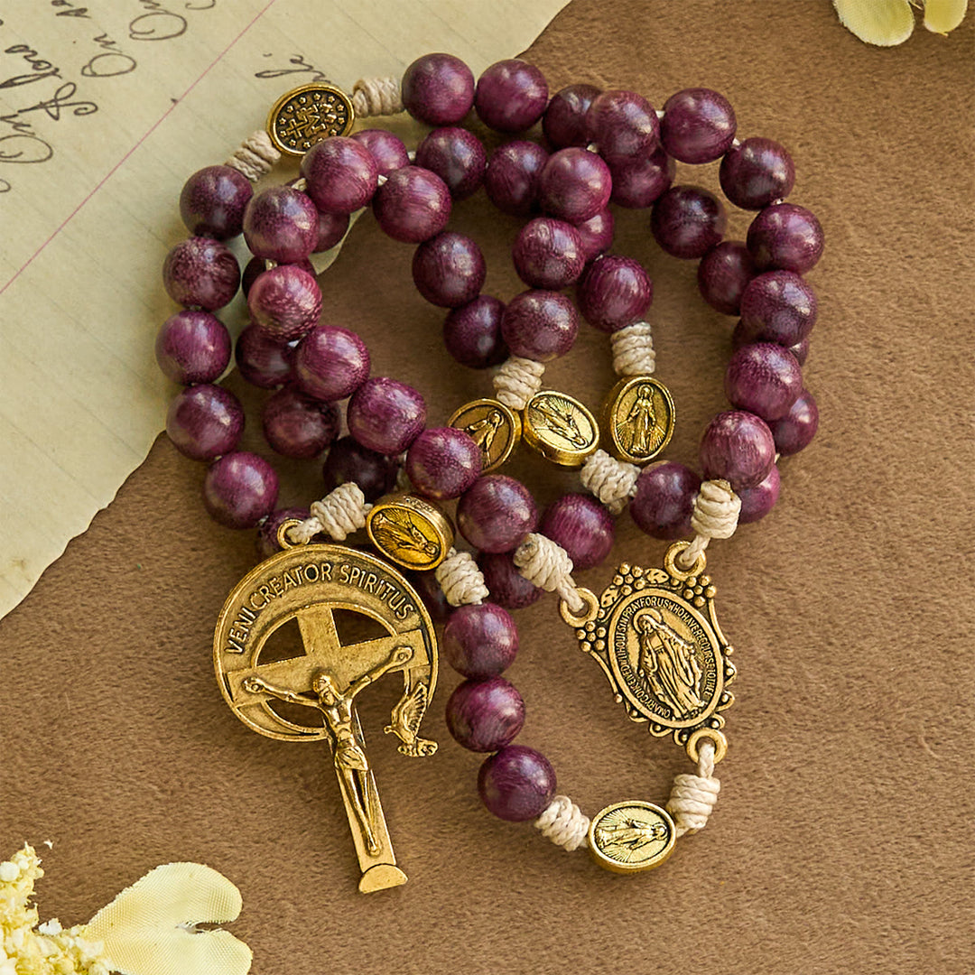 Christianartworkshop Chapelet marial violet et or avec crucifix orné d'une auréole : Tons royaux de la foi - image 2
