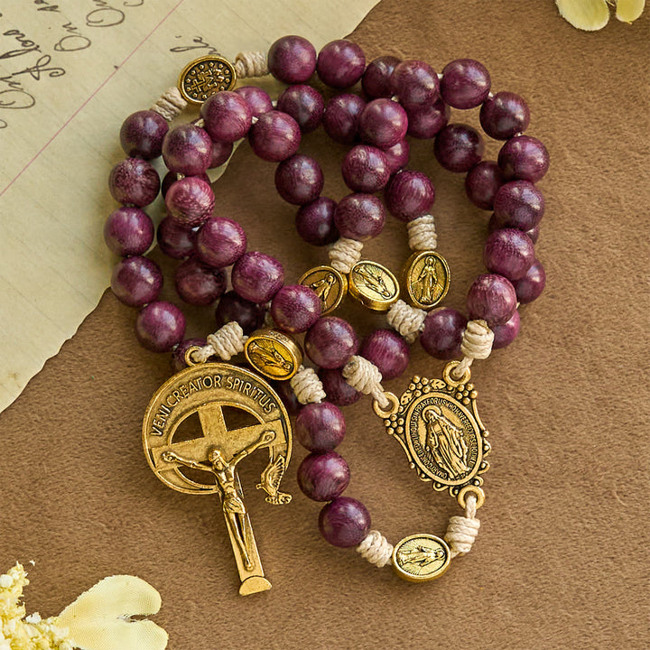 Christianartworkshop Chapelet marial violet et or avec crucifix orné d'une auréole : Tons royaux de la foi - image 2