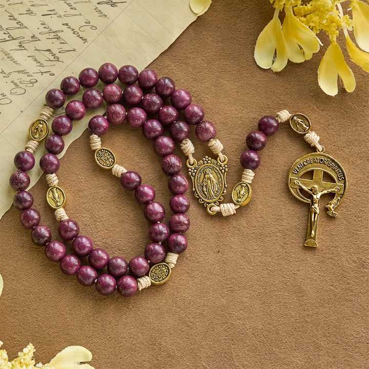 Christianartworkshop Chapelet marial violet et or avec crucifix orné d'une auréole : Tons royaux de la foi - Pourpre doré - image 0