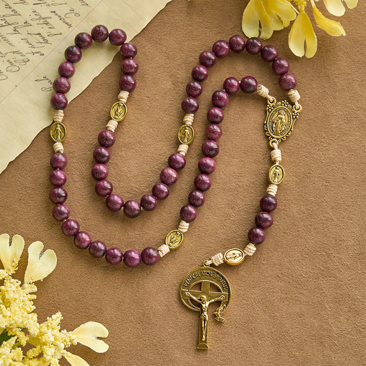 Christianartworkshop Chapelet marial violet et or avec crucifix orné d'une auréole : Tons royaux de la foi - image 3