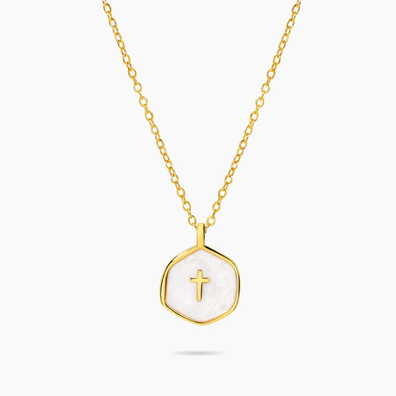 Christianartworkshop Collier pendentif croix géométrique aux teintes pastel - Blanc - image 0