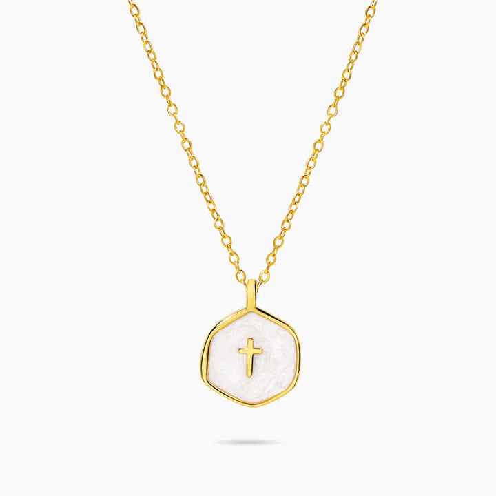 Christianartworkshop Collier pendentif croix géométrique aux teintes pastel - Blanc - image 0