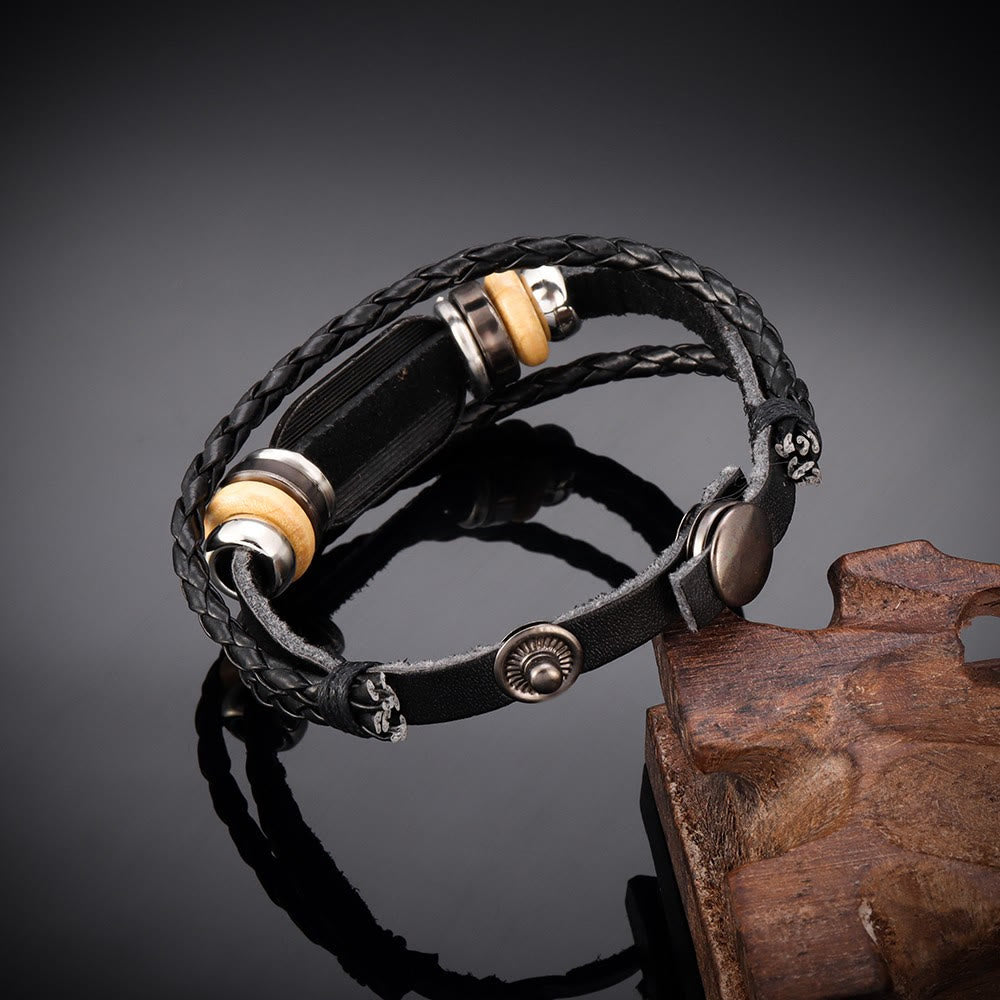 Bracelet en cuir tressé fait main par Christianartworkshop avec inscription du Psaume 18:2 - image 3