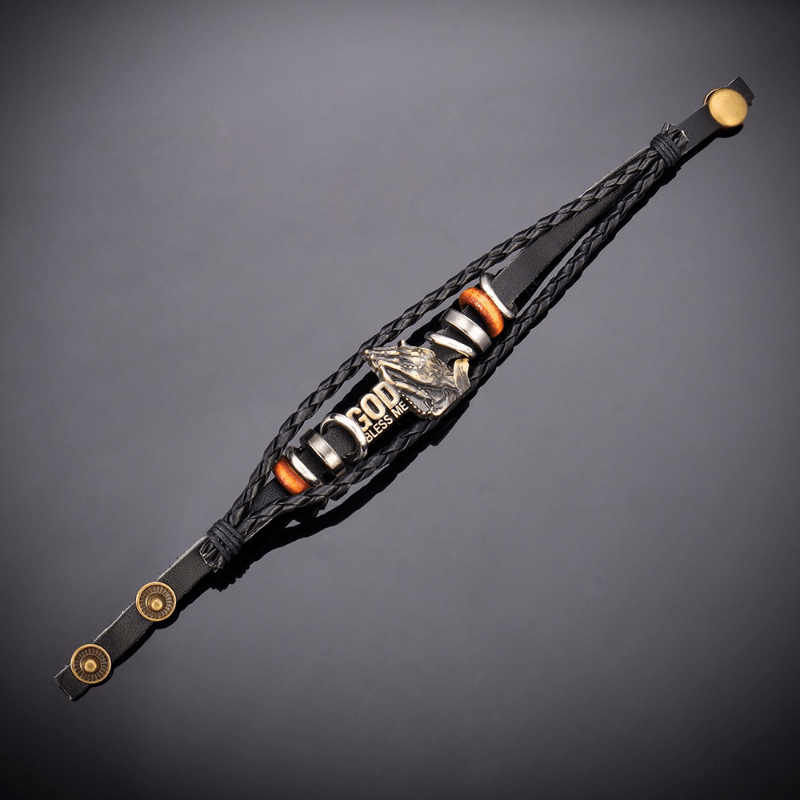 Bracelet Christianartworkshop rétro style mains jointes en prière, motif tressé noir « Que Dieu me bénisse ». - image 5