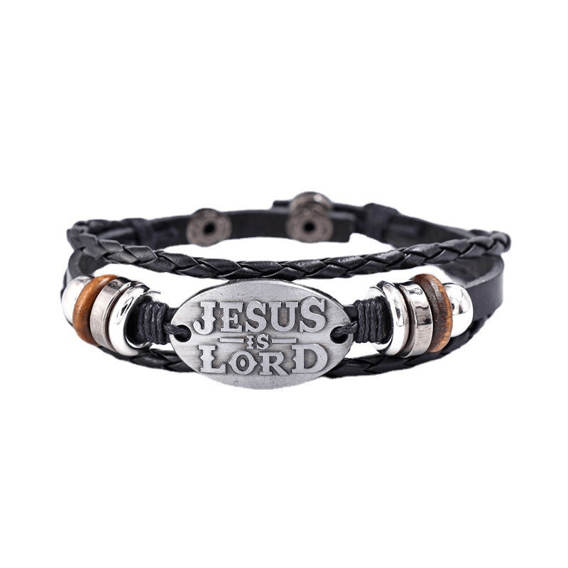 Bracelet en cuir tressé noir Christianartworkshop avec inscription « JÉSUS EST SEIGNEUR » - image 7