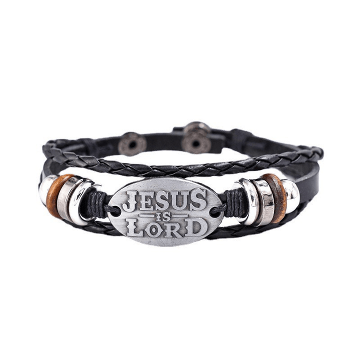 Bracelet en cuir tressé noir Christianartworkshop avec inscription « JÉSUS EST SEIGNEUR » - image 7