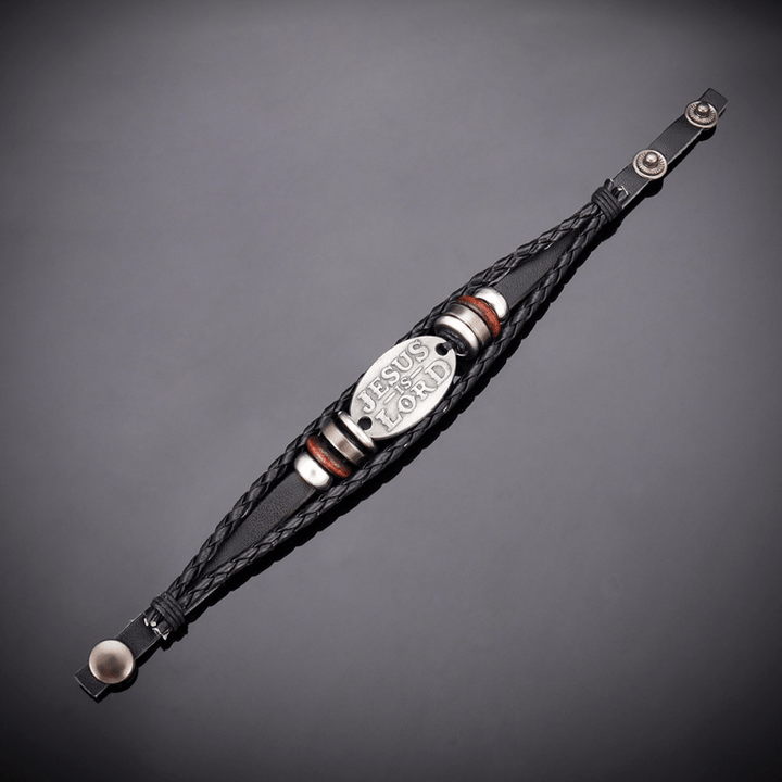 Bracelet en cuir tressé noir Christianartworkshop avec inscription « JÉSUS EST SEIGNEUR » - image 3