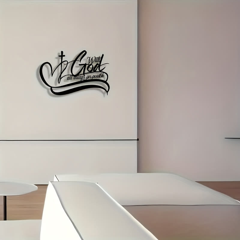 Christianartworkshop Décoration murale en métal noir : Croix et verset « Avec Dieu, tout est possible » - image 1