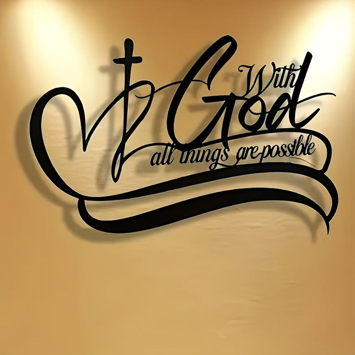 Christianartworkshop Décoration murale en métal noir : Croix et verset « Avec Dieu, tout est possible » - Noir - 15,75''*10,25''/40*26,03 cm - image 0