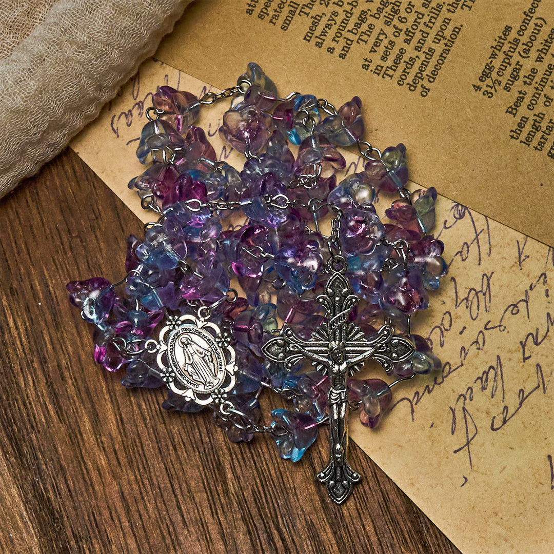 Christianartworkshop Chapelet en verre Muguet Pastel Bloom avec Notre-Dame : Pure grâce mariale - image 2